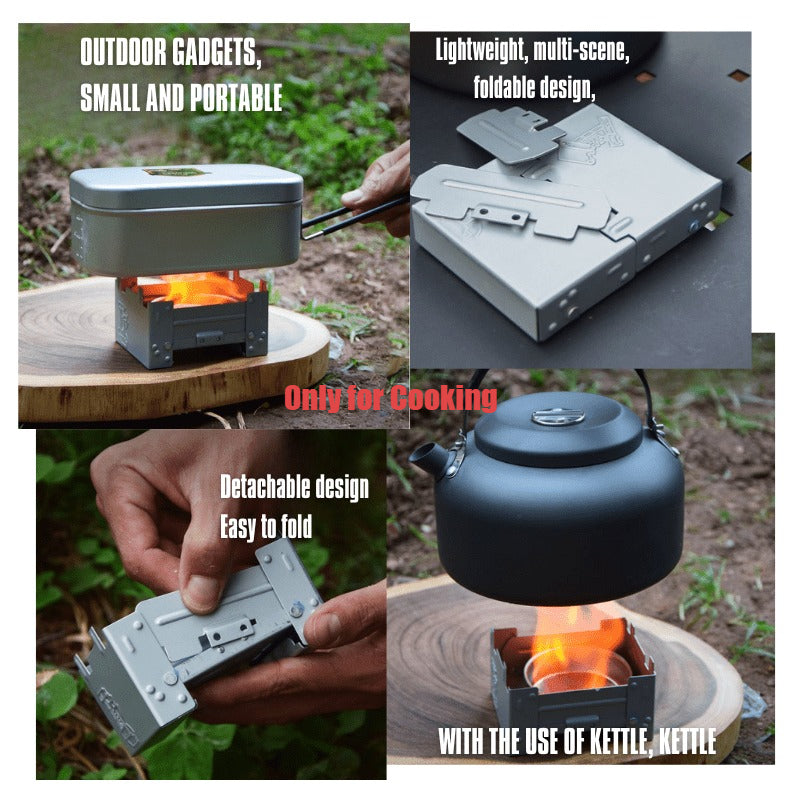 Mini Folding Camping Stove Set (5-Piece) - Includes Windscreen & Fuel Tray, Compact & Portable, Suitable for Wood/Charcoal, Ideal for Hiking, Camping & Emergency Survival Kits