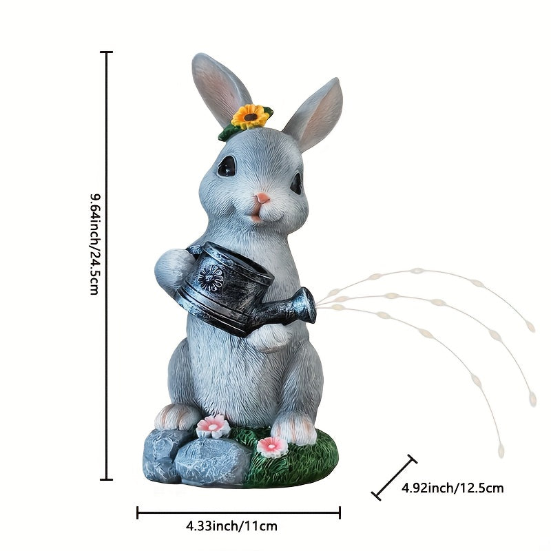 Easter Decoration, Solar Gray Rabbit Holding Watering Can Statue, Animal Theme Sculpture Resin Ornament, Courtyard, Lawn, Garden, Patio Decoration, Rabbit Statue, Christmas, Thanksgiving, Valentine‘s Day Gift