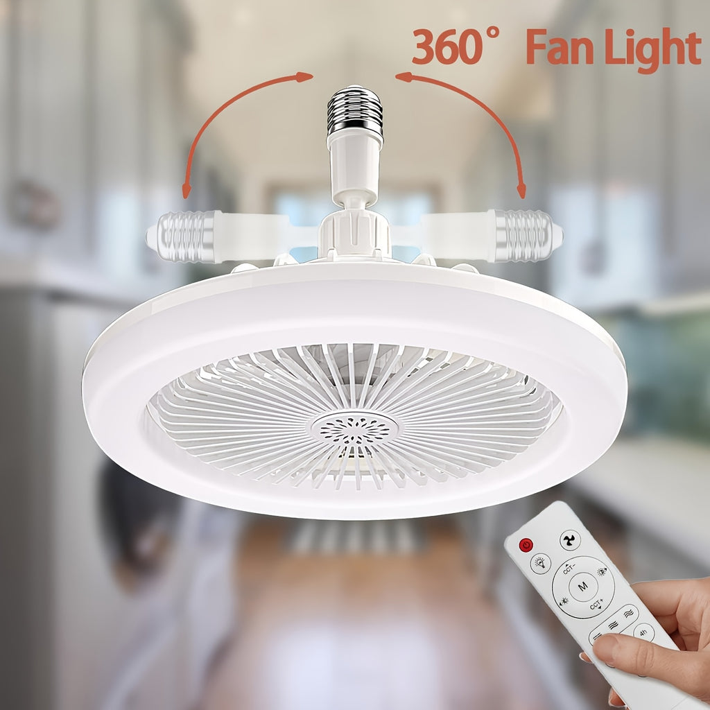 10 Inch 360° Rotatable Ceiling Fan Light with Remote, 3 Wind Speeds & 3 Light Colors, Memory Function, 2/4 Hours Timer, E27 Screw Base LED Fan Light, 4 Color Options for Bedroom Garage Kitchen Workshop