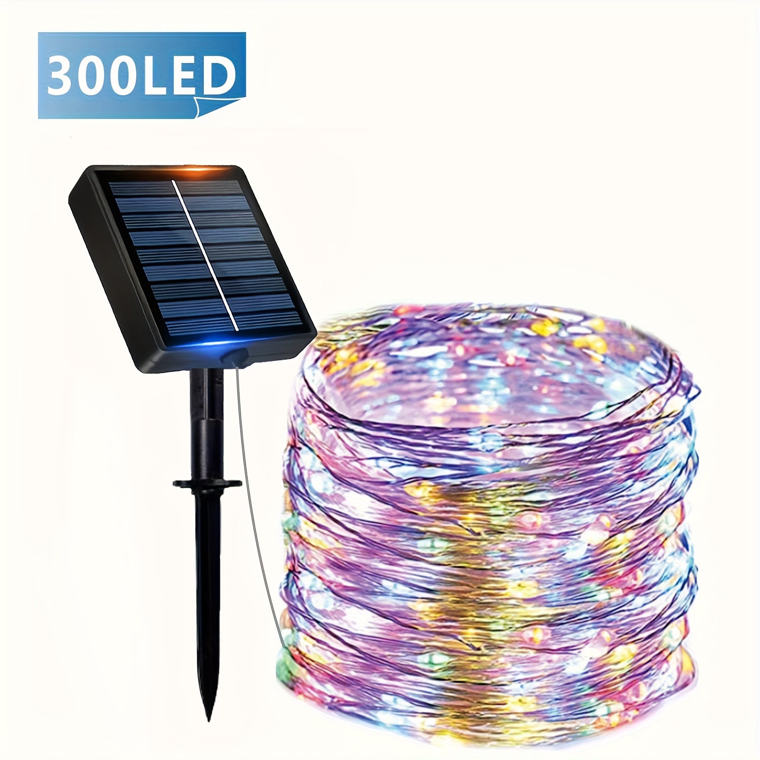 1包 23/39/72/104英尺 50/100/200/300LED 太阳能灯串 户外灯，IPX4 铜线 8种模式 太阳能灯串 花园 庭院 树木 圣诞派对 婚礼 (暖白) (彩色) (白色) 带塑料纸板 纯铜线