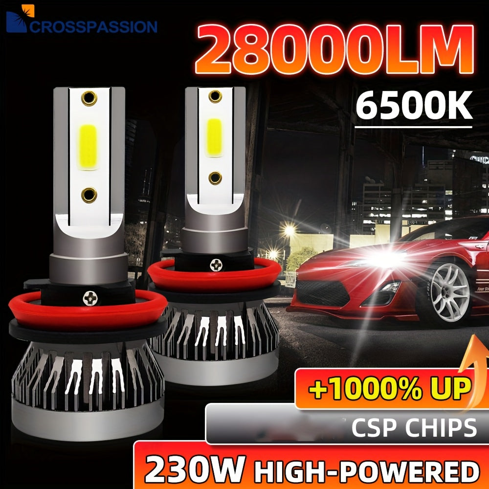 CROSSPASSION 2-Pack 9005 HB3 9006 HB4 H1 H4 H7 H11 Headlight and High Beam COB LED Headlights, 230W High Power 6500K Pure White Light, Integrated Driver, 1:1 Mini Size, Easy to Install, No Battery Included