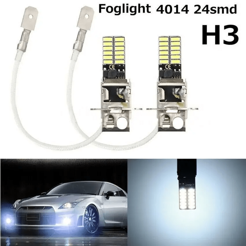 2Pcs H3 24SMD 3014 LED Car Headlight Fog Light Bulbs Driving Daytime Running Light 12000 Lumens 80W 12V 24V