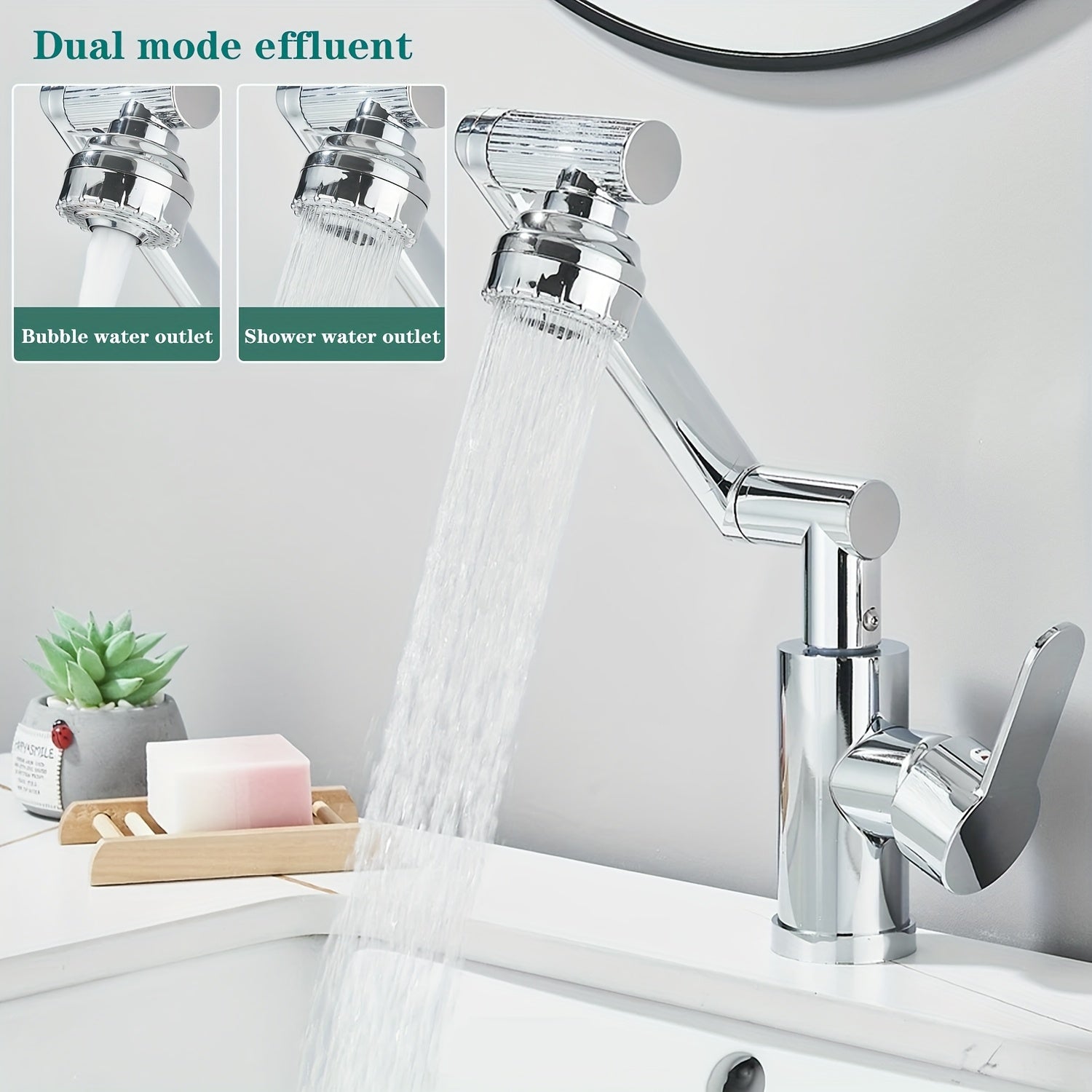 1pc Modern Matte Black Stainless Steel Faucet - 360° Swivel Dual-Mode Spray, Single Hole Mount, for Bathroom & Kitchen Sink, Ceramic Cartridge, Robotic Arm Faucet, Bathroom Basin Mixer
