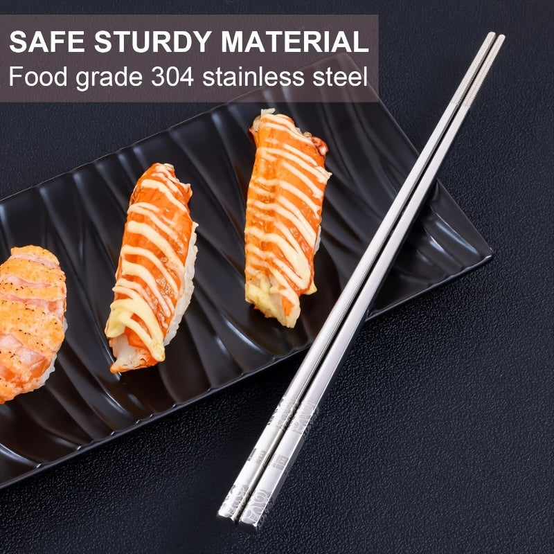 5 Pairs Reusable Metal Chopsticks – Stainless Steel Auspicious Cloud & Fortune Chopstick Set – Laser Engraved, Non-Slip Chinese Cooking Chopsticks – Dishwasher Safe – New Year Gift Chopstick Set