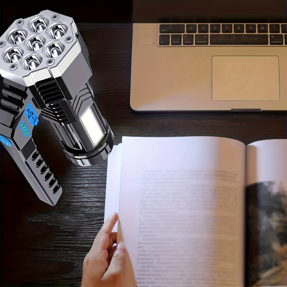 7LED Multi-Functional Portable Light, COB Side Light, USB Rechargeable with Battery Level Indicator, Portable Flashlight, Ideal for Camping, Fishing, Hiking & Repair Lighting