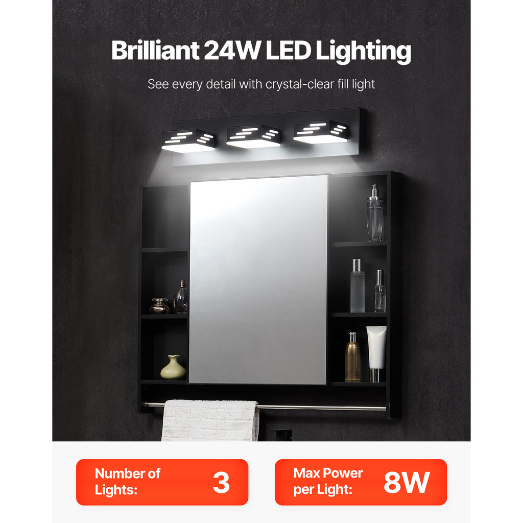 VEVOR 3/4/5/6-Light LED Modern Bathroom Wall Lamp 19.69/25.6/33.5/40.2-Inch Wall Light
