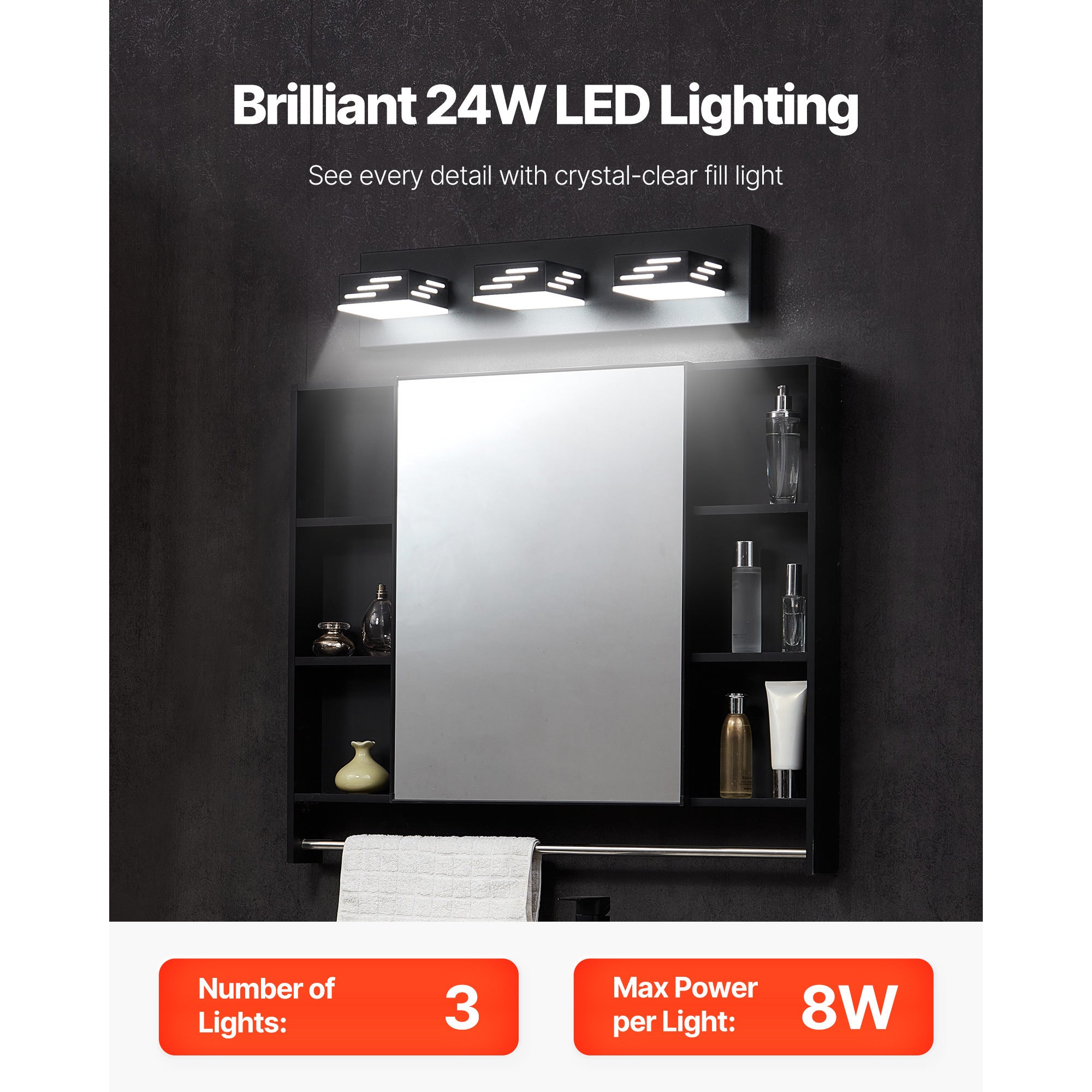 VEVOR 3/4/5/6-Light LED Modern Bathroom Wall Lamp 19.69/25.6/33.5/40.2-Inch Wall Light