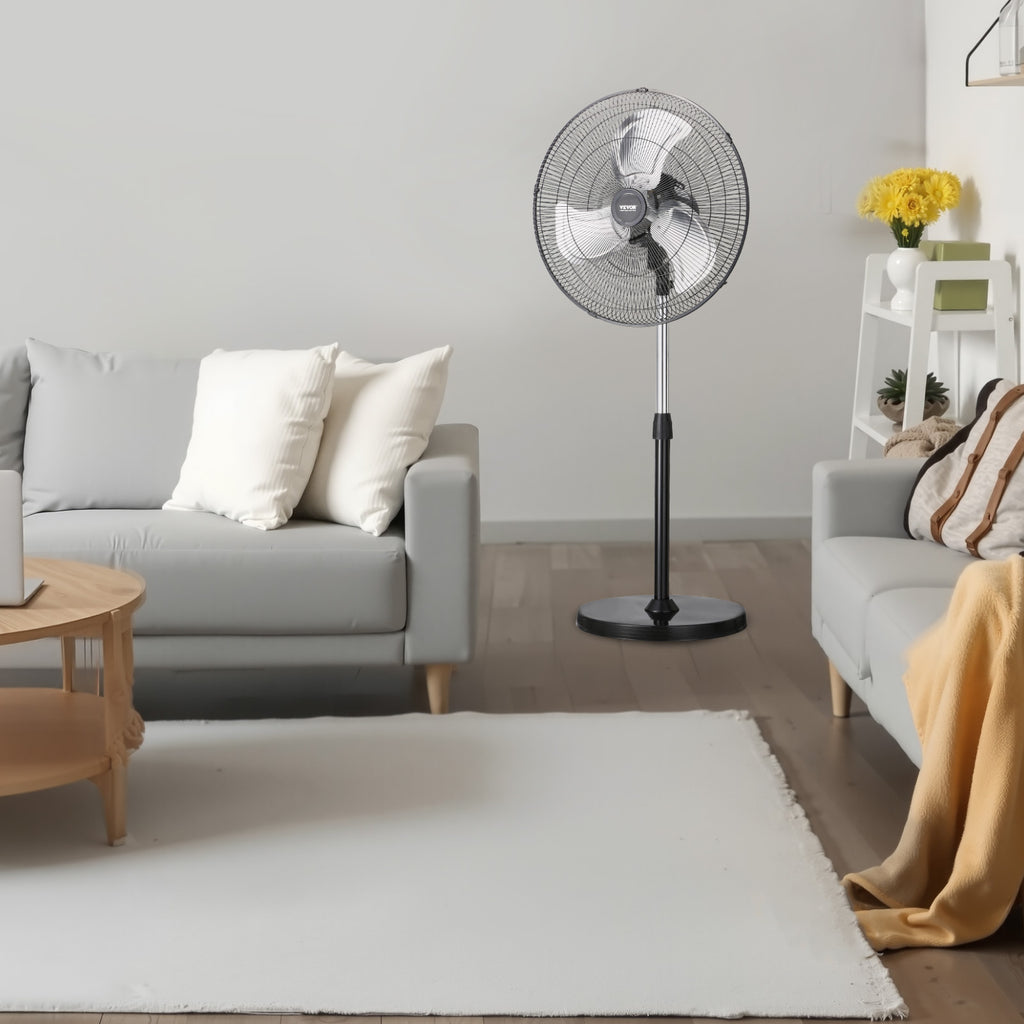 VEVOR 20 Inch Industrial Pedestal Fan, 3-Speed Oscillating Fan with Adjustable Height, 18/20/30 Inch Optional