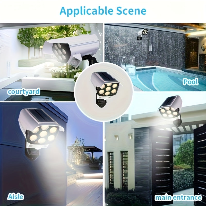 Simulated Surveillance Outdoor Motion Sensor Solar LED Spotlight 77 Lamp Beads High Efficiency Sensor Auto on on Motion Built in Security Deterrent for Porches Gardens Driveways Commercial Use Streets Garages Modern Outdoor Fixture