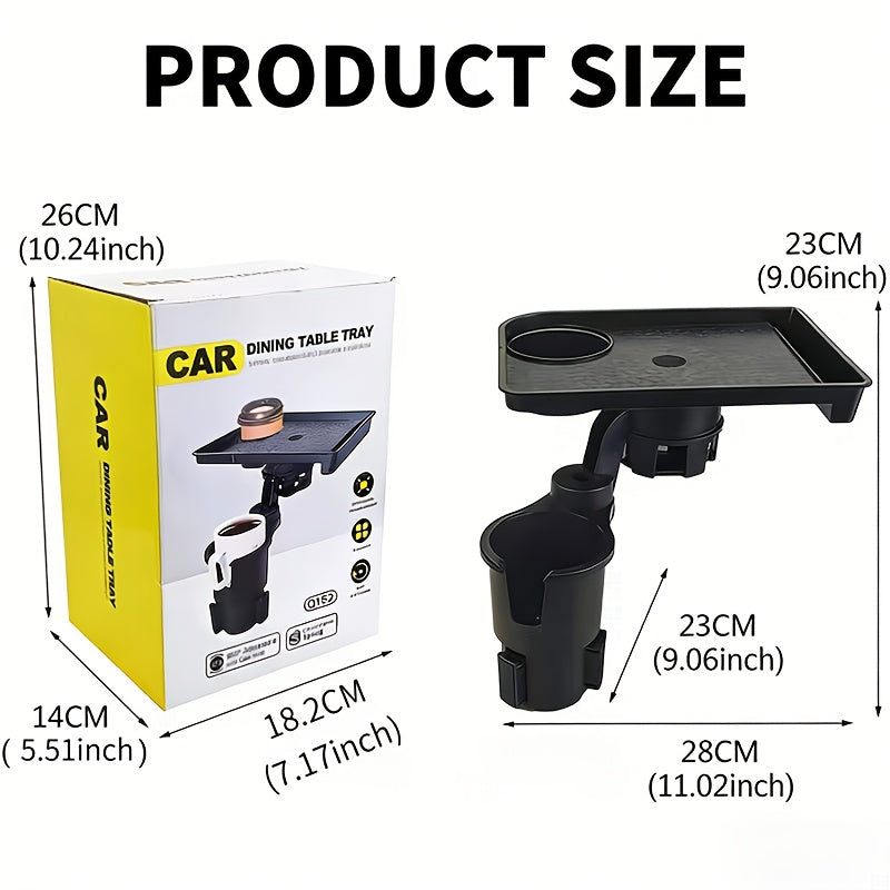 3-in-1 Car Cup Holder Expandable Tray, Detachable 360° Swivel Adjustable Base, 40lbs Load Capacity, Non-Slip Rubber Pad, No Direct Contact with Food, Dual Cup Holders, Perfect for Daily Commute / Long-Distance Driving / In-Car Dining