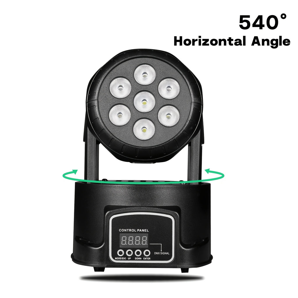 Moving head light RGBW stage lighting DJ light 7 x 10W LED beam spotlight 9/14 channel wash light, with DMX and sound activation, suitable for parties, churches, weddings, bars, Christmas, Halloween, disco and other occasions