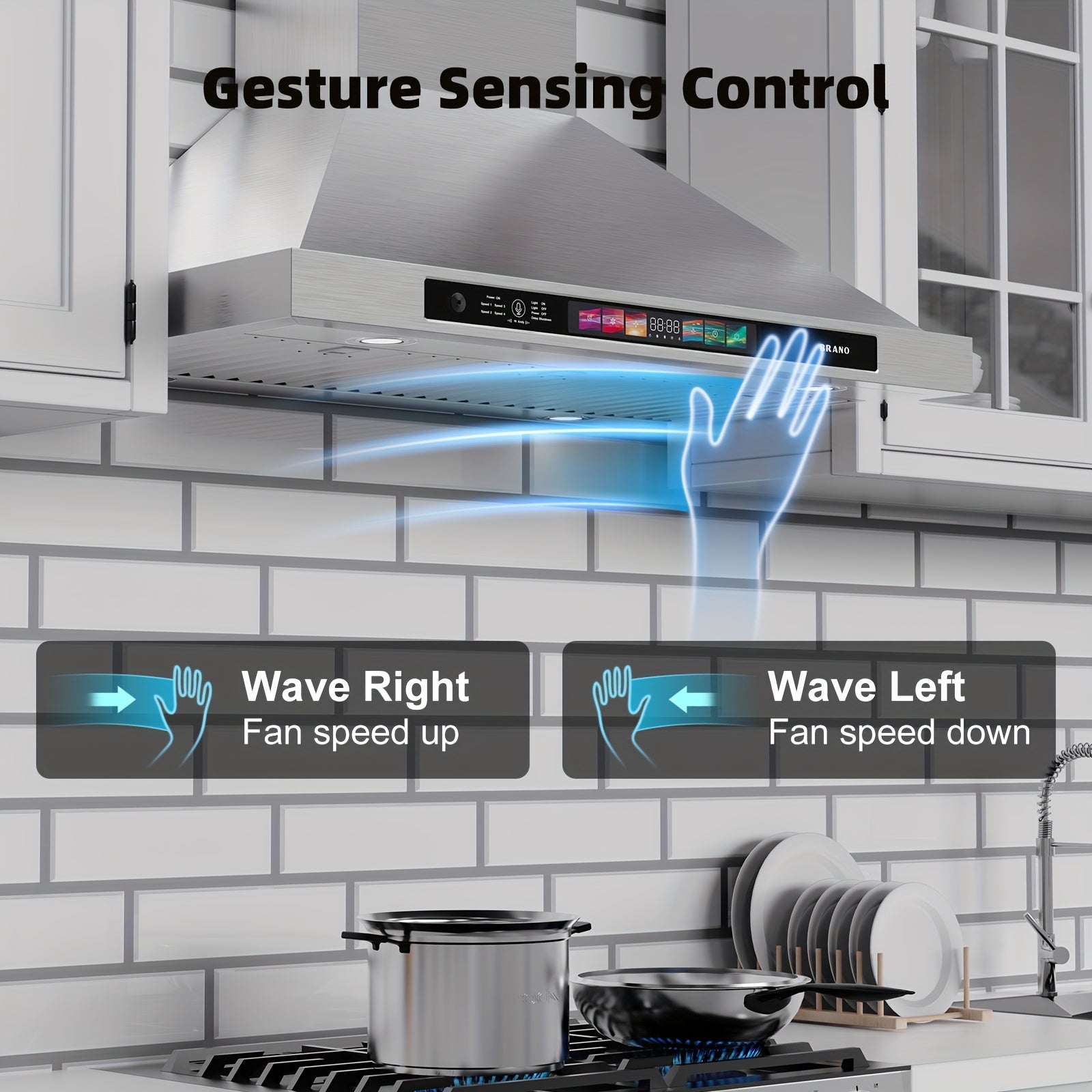 High-Suction Stainless Steel Range Hood – Smart Wall-Mounted Range Hood with Voice Control, 30/36 Inches