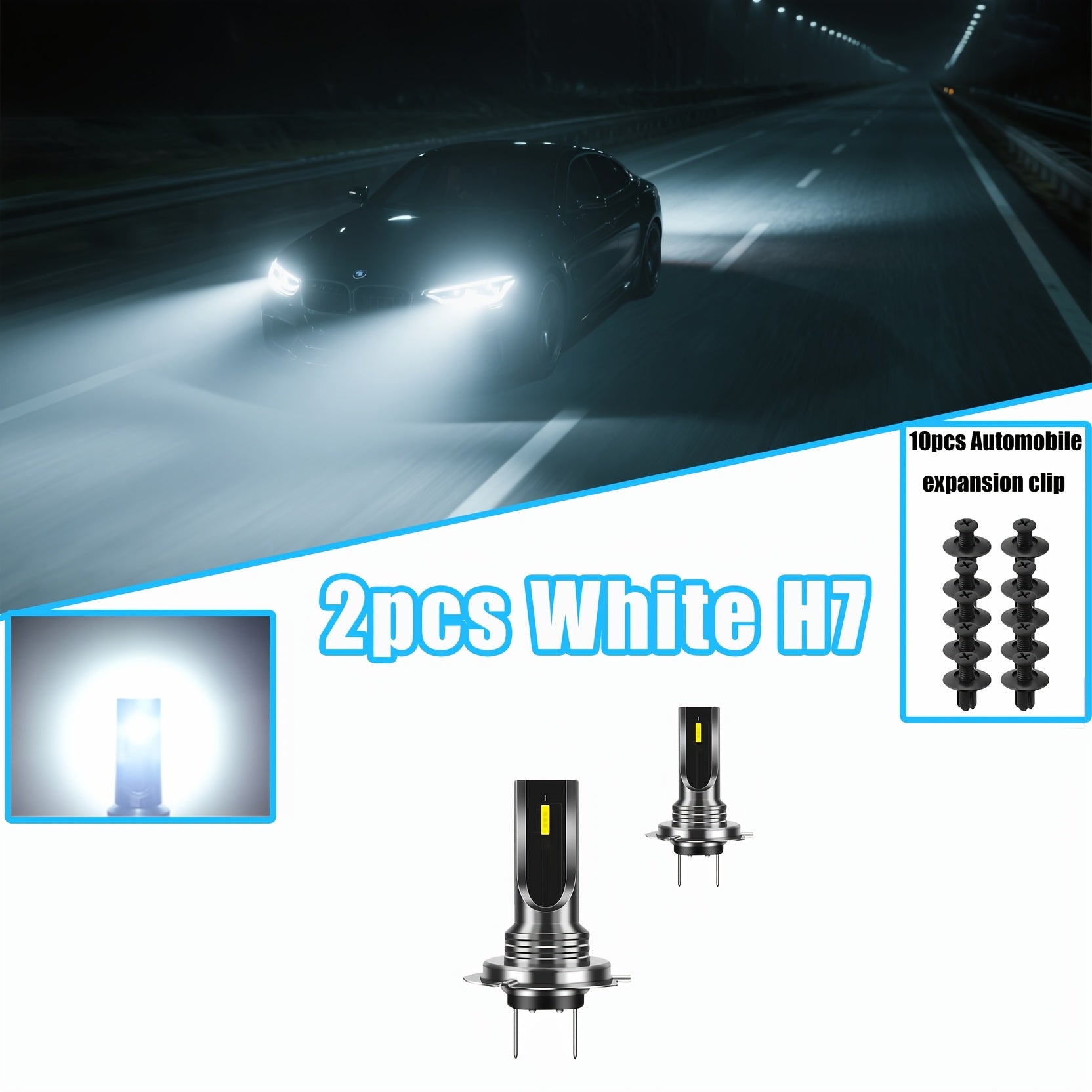 2-Pack Super Bright LED Bulb Combo Set, H4 H7 9005 H11 Fog Light and High/Low Beam, for Car and Motorcycle, with 10 Push-Type Retainer Clips Bumper Clips Auto Modification Parts