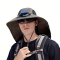 Men's Sun Hat with Solar Fan, Wide Brim Outdoor Boonie Hat, Lightweight African Safari Hat