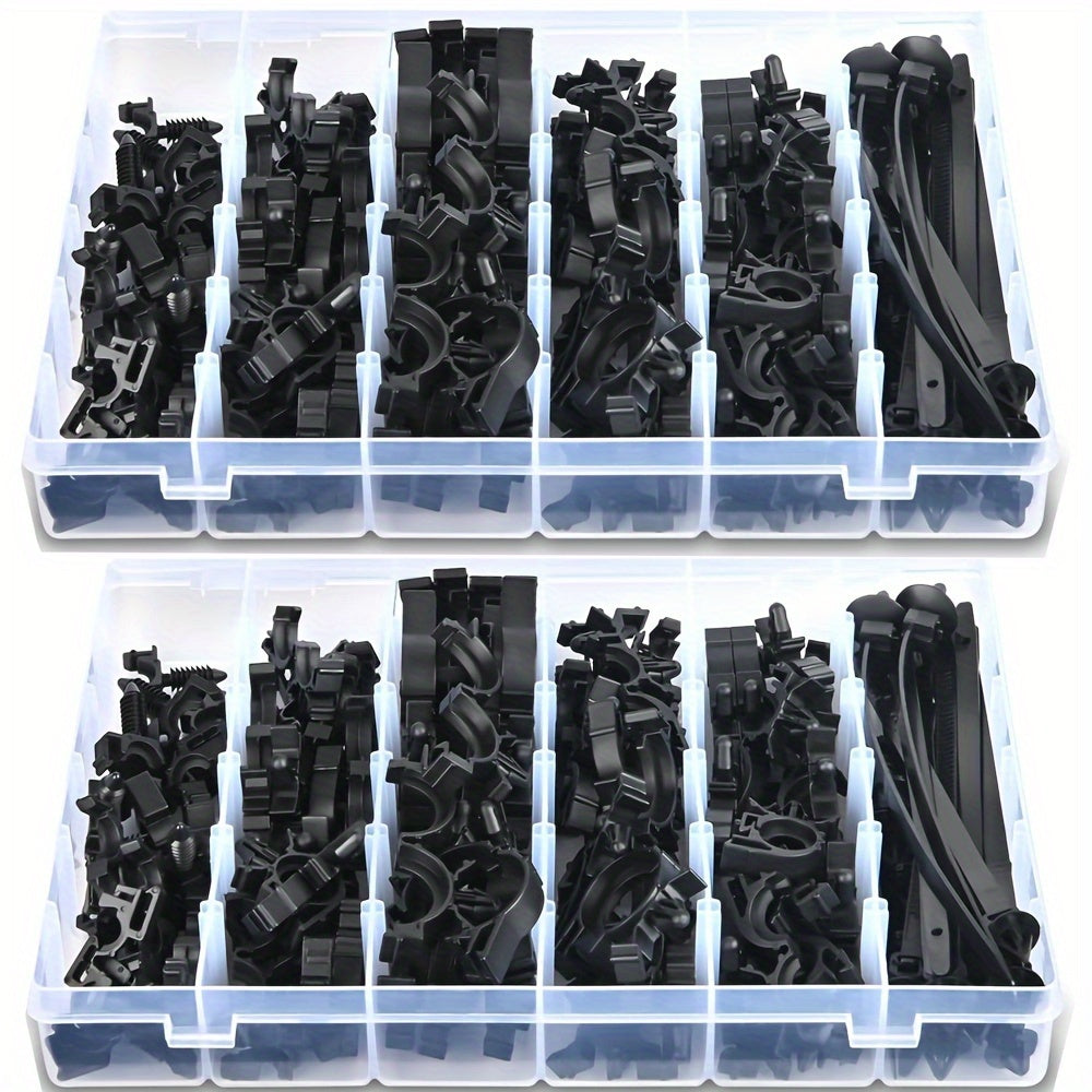 130-Piece Wire Harness Retaining Clip Assortment, Includes Convoluted Tube Cable Ties, Hose Clip Clamps, Fuel Line Brackets, for Secure Installation of Wiring Harnesses in Honda, GM, Mazda & More, Harness Clamps, Cable Management Clips