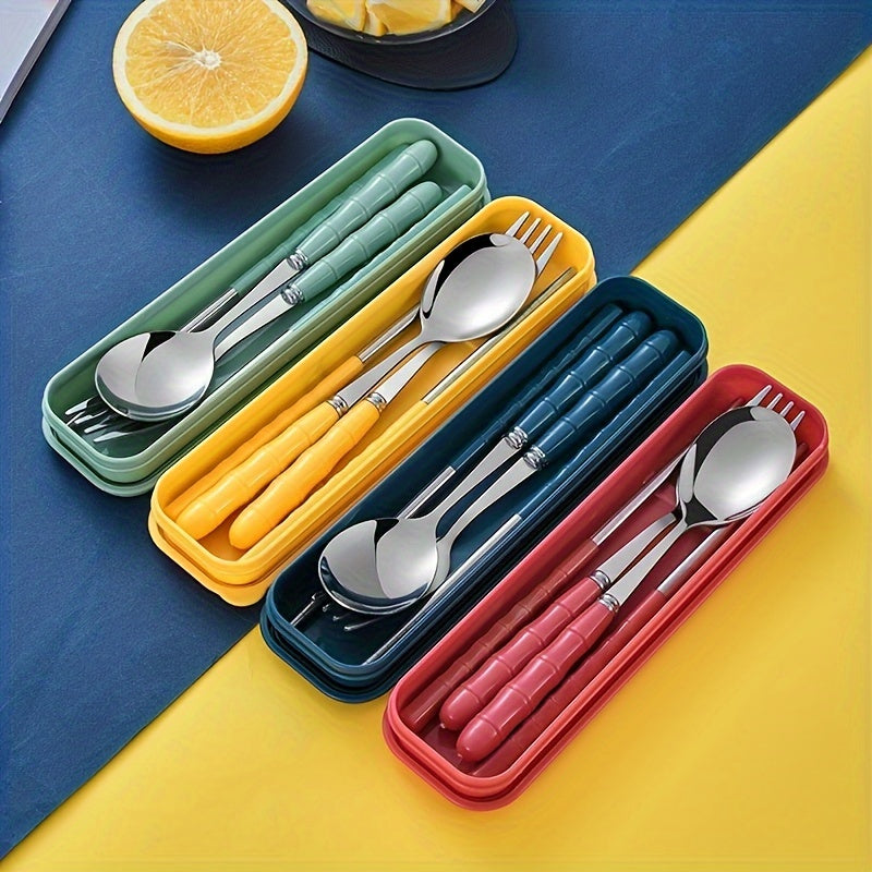 4-Piece Stainless Steel Portable Cutlery Set – Reusable Utensils for Lunch, Camping, Picnics & Travel – Includes Case, Fork, Spoon & Chopsticks – One Case Fits All Daily Dining Needs