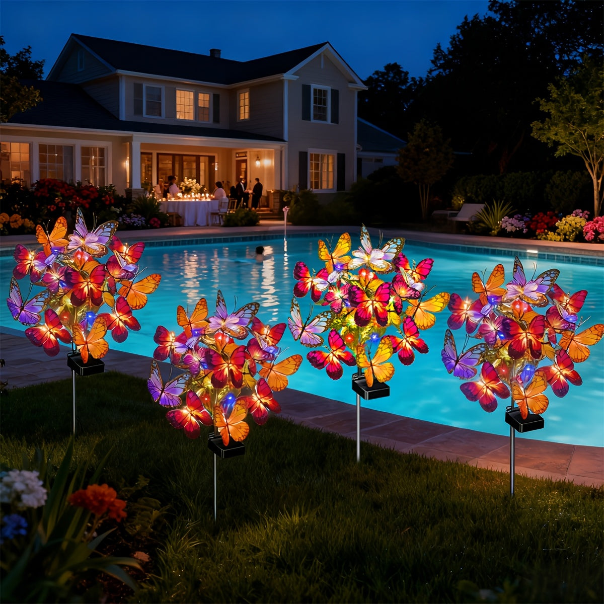 4-Piece Solar Butterfly Courtyard Greenery, Colorful Solar Panel Outdoor Decoration, Suitable for Garden, Lawn, Pool Area, Automatically Lights Up at Night, Ideal Choice for Creating Charming Outdoor Spaces, Lawn Decoration