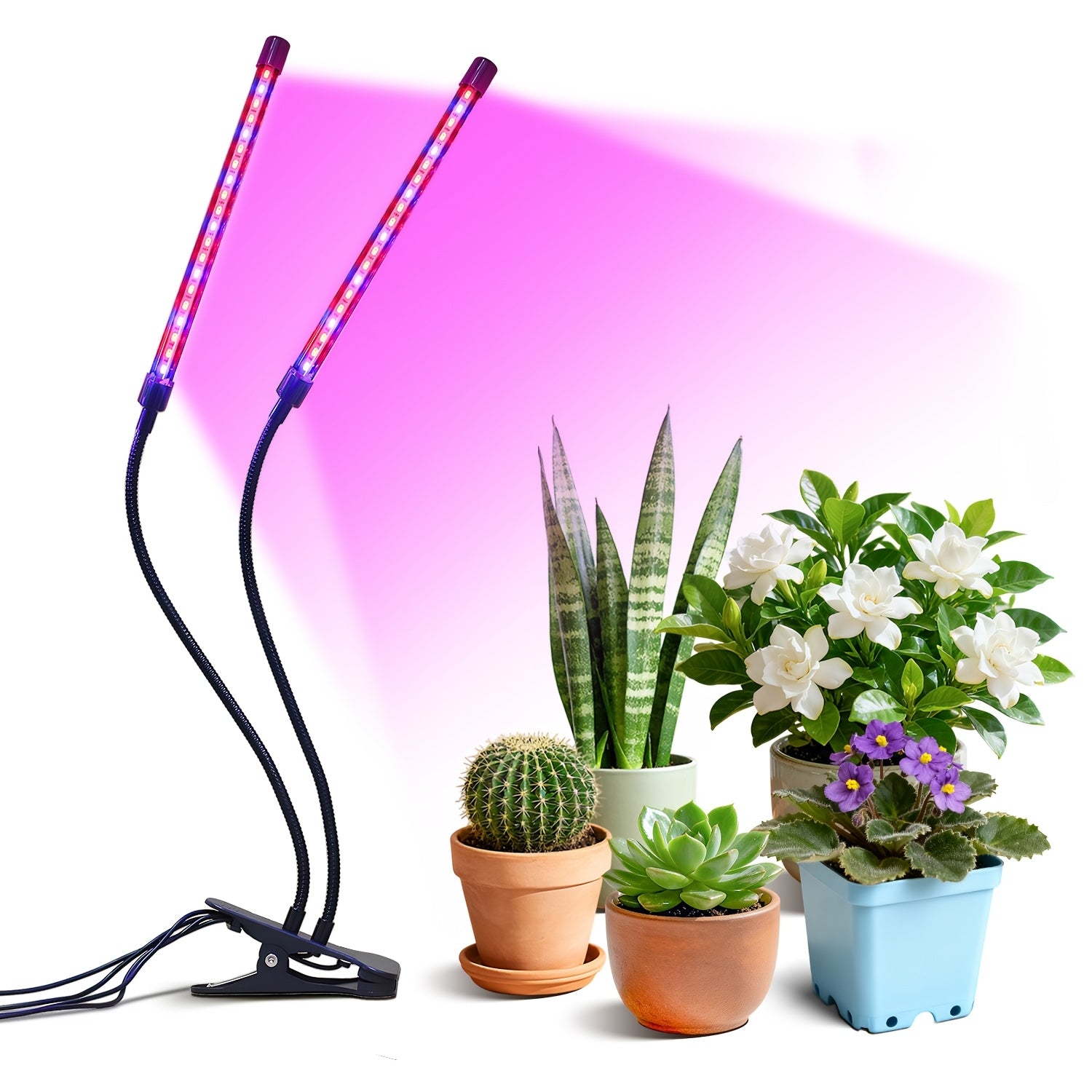 LED Plant Grow Light, 2/3/4-Head Full Spectrum Clip-On Grow Light Strip, Blue Red Dual Color LED Beads, for Indoor Plants, 5 Brightness Levels, 3/9/12H Auto Timer