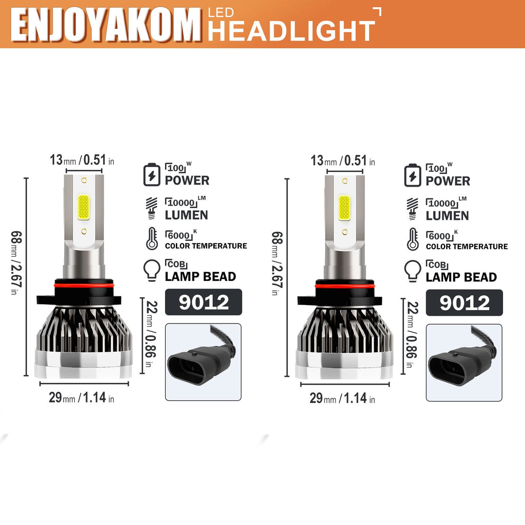 9012 HIR2 TXBILMOO 2-Pack LED Headlight Kit High/Low Beam Bulbs Bright White 10000Lm, No Battery Included