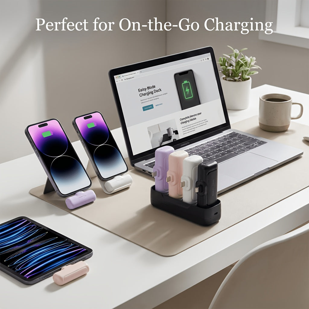 Four-in-one Set 22.5W Fast Charging 20000mAh Mini Portable Charger | 5000mAh*4pcs USB-C Power Bank with Charging Station, Compact Design, Ideal for Daily Use Or Travel, Rechargeable Lithium-Polymer Battery