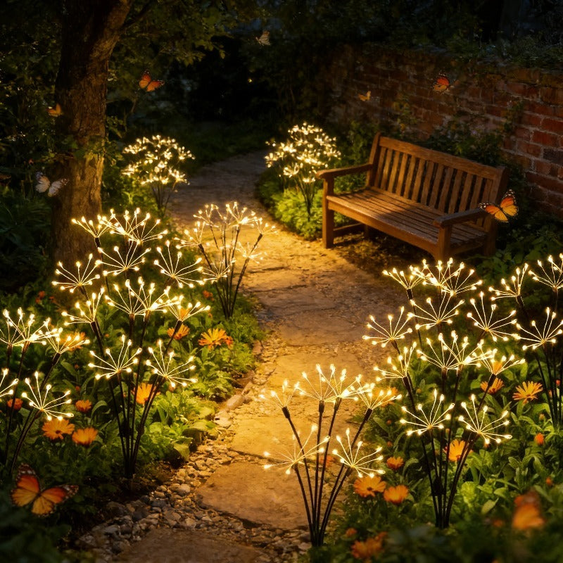 60 LED Warm Light Solar Firework Light, Specialized for Courtyard and Pathway Lighting, Garden Landscape Decoration Essential, Suitable for Outdoor Use, with Auto On/Off and Swaying Firework Design, Perfect for Illuminating Gardens