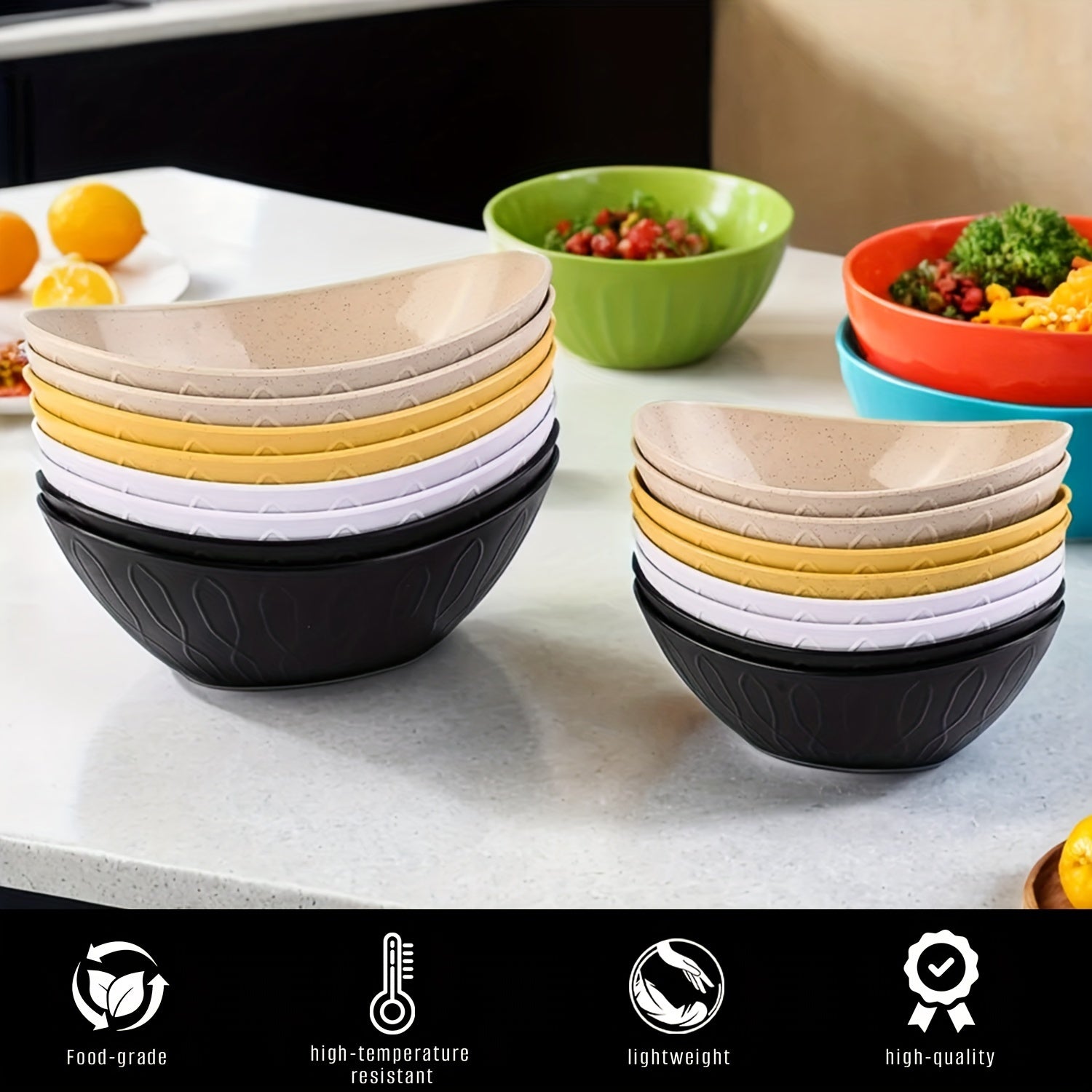 2PCS Ingot Shape Unbreakable Bowl – Kitchen Bowl for Oatmeal & Salad, Serving Bowl for Salad, Side Dishes, Pasta
