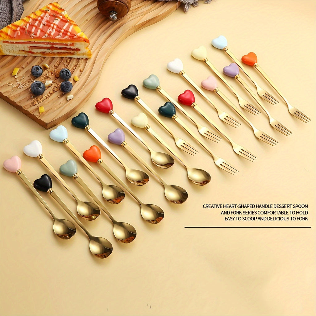 Luxury Stainless Steel Fork Spoon Set (2/4 Pieces), Fashion Tableware, Perfect for Afternoon Tea, Wedding, Cafe, Ideal Gift for Women, Travel Essential, Colorful Ice Cream Dessert Spoon for Summer Cake Yogurt