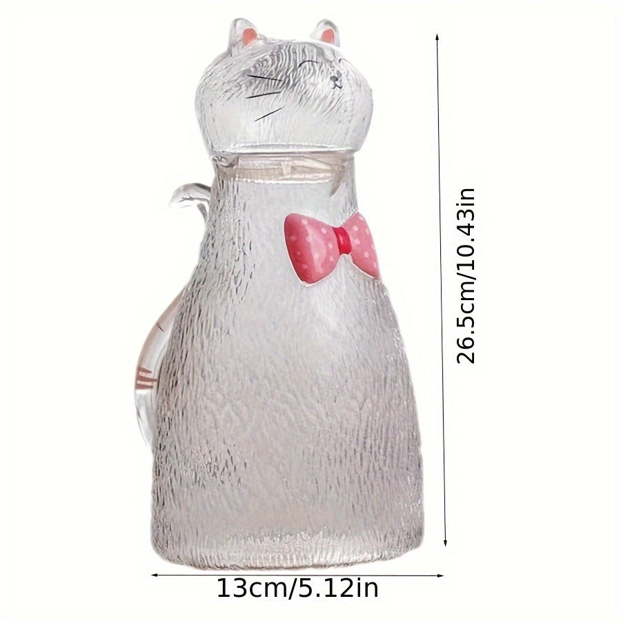 1 Cat Bow Tie Borosilicate Glass Cold Water Pitcher, Large Capacity Heat-Resistant Handmade Tea Kettle