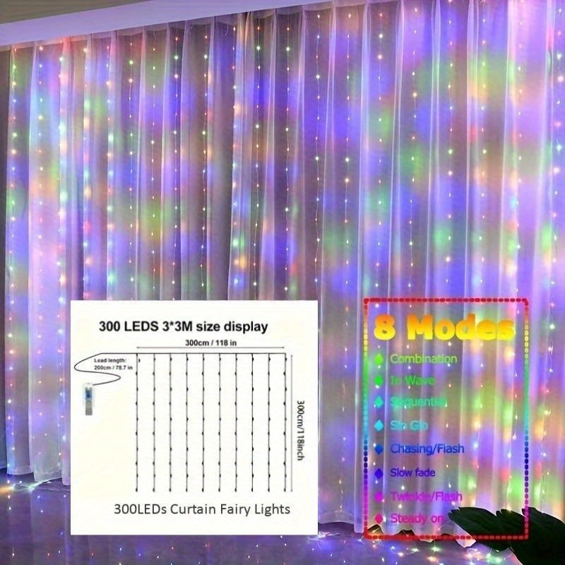 LED 童话窗帘灯，仙女灯串，卧室用童话窗帘灯，冷白 USB 插入式 8 种模式吊灯串，带遥控器，适用于圣诞节、卧室、室内、婚礼、派对等装饰 适合四个季节