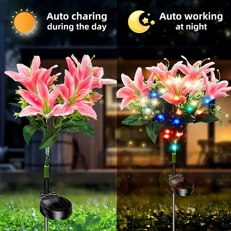 4pcs Solar 7 Lily Flower Light LED Outdoor Artificial Flower Light Solar Garden Light Outdoor Decoration for Courtyard, Garden, Path, Backyard, Lawn Ground Insert Light