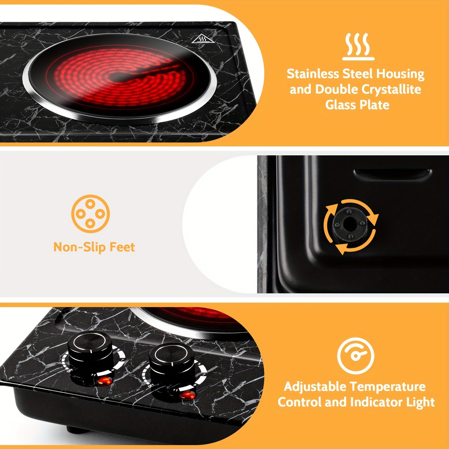 CUSIMAX Electric Hot Plate, 1800W Stainless Steel Single Burner with Temperature Control, Heats in Seconds, Perfect for RV / Home / Camping