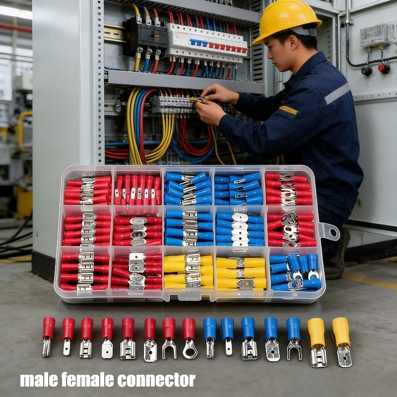 Electrical Insulated Wire Connectors, Crimp Splices, Male & Female Dual-Use Cable Terminal Crimper, for Wire and Cable, Cars, Video Adapters, Household Appliances