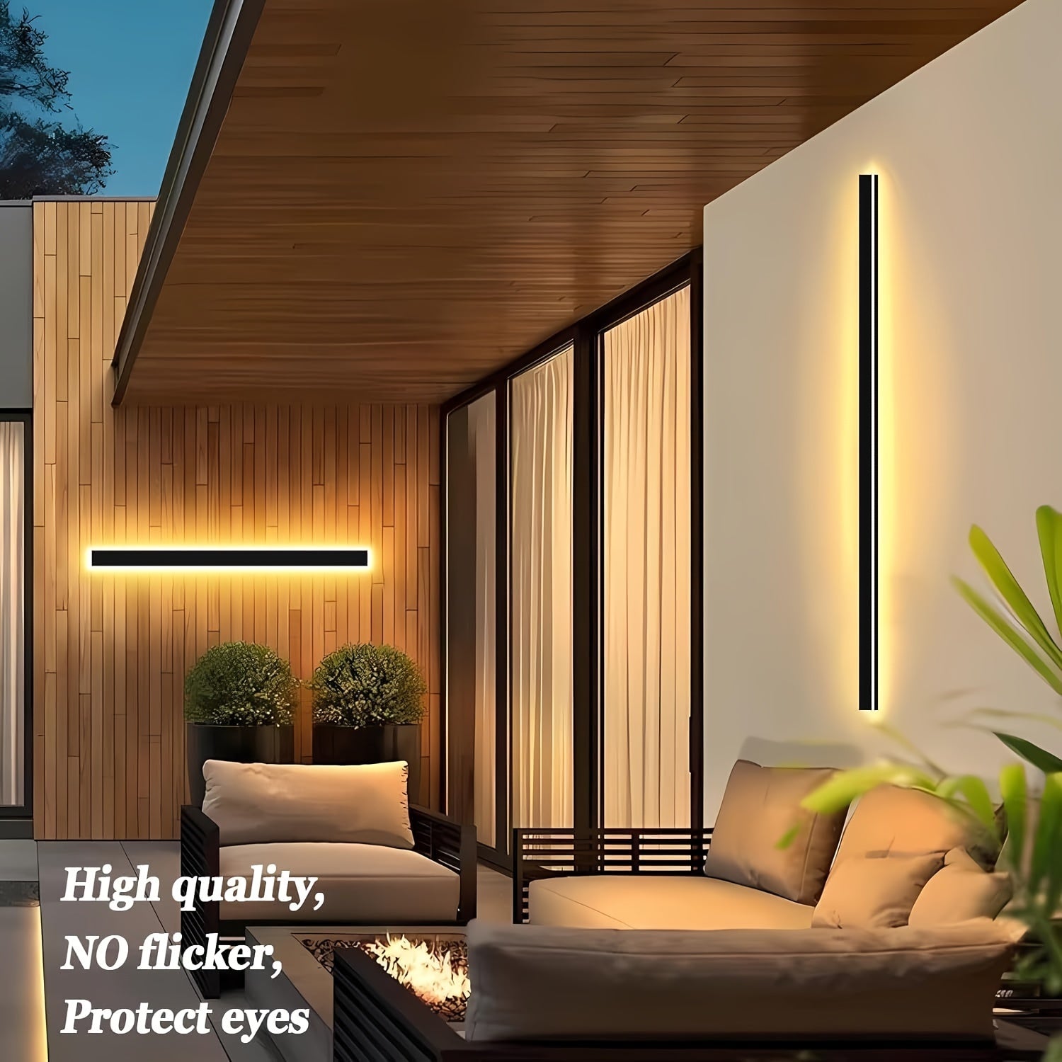 1-Piece 15.75/23.62/39.37 Inch Warm White Outdoor Long Wall Light, Modern Black LED Wall Light, Indoor Bar Wall Light, 8/12/20W Modern Outdoor Wall Light Fixture, Suitable for Living Room, Porch, Garage Door, Courtyard