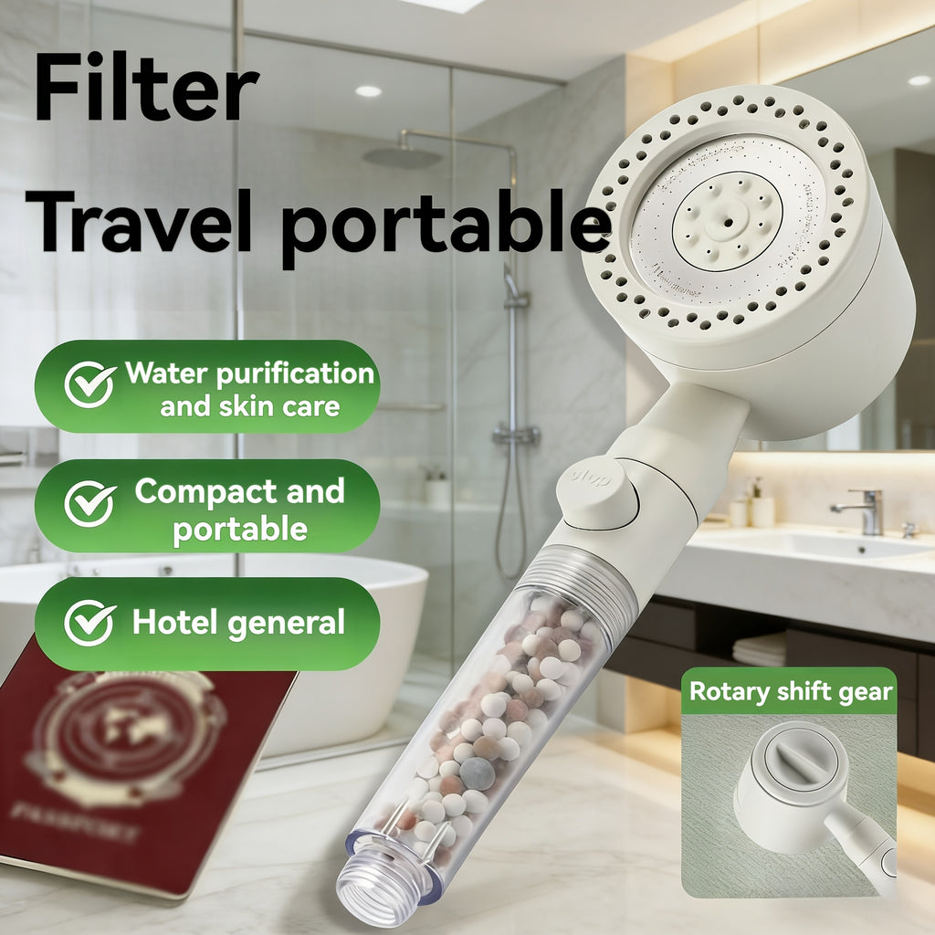 German Quality Handheld Shower Head - High Pressure Cream White, 5 Spray Modes, Built-in Filter Beads, Polished Finish, Luxury Bathroom Shower Accessory - For Shower Use Only