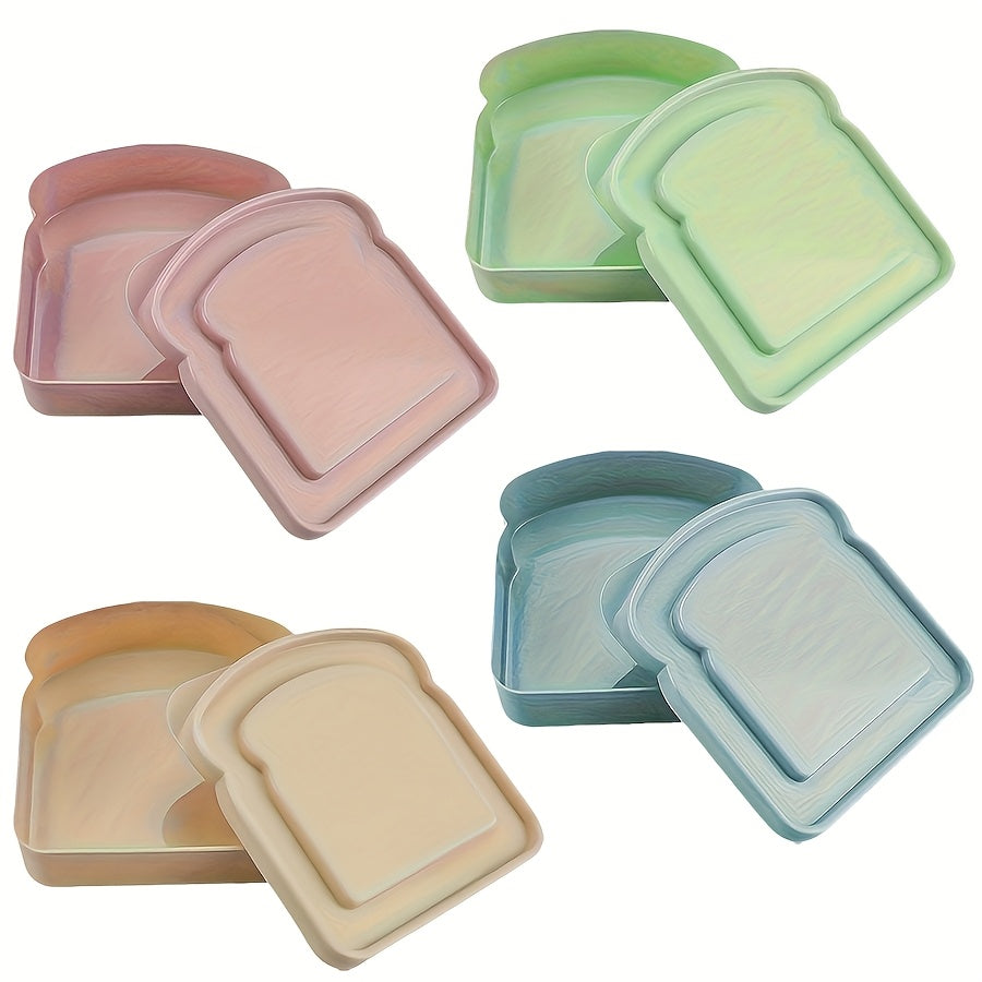Sandwich Box, Lunch Box – Plastic Toast-Shaped Food Storage Container with Lid – Microwave & Dishwasher Safe – Perfect for Home or Adults (Colorful)