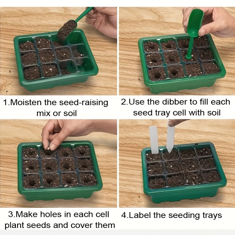 1/2/3/4/5-Pack Seedling Tray Kit with Grow Light – 12/24/36/48/60 Cells Tray with Adjustable Brightness & Humidity Control; Hydroponic Wheatgrass Seedling Starter Kit, Ideal for Grow Light Cultivation