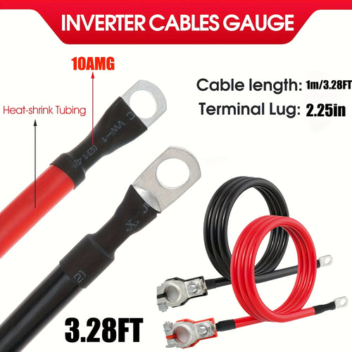 10AWG/12AWG Battery Inverter Cable & Terminal Connector, Car Battery Terminal, Universal Top Post Negative Positive, RV - 30cm/11.81in, 50cm/19.68in, 1m/43in, Suitable for Car, Truck, Motorcycle, Solar Battery, No Battery Required