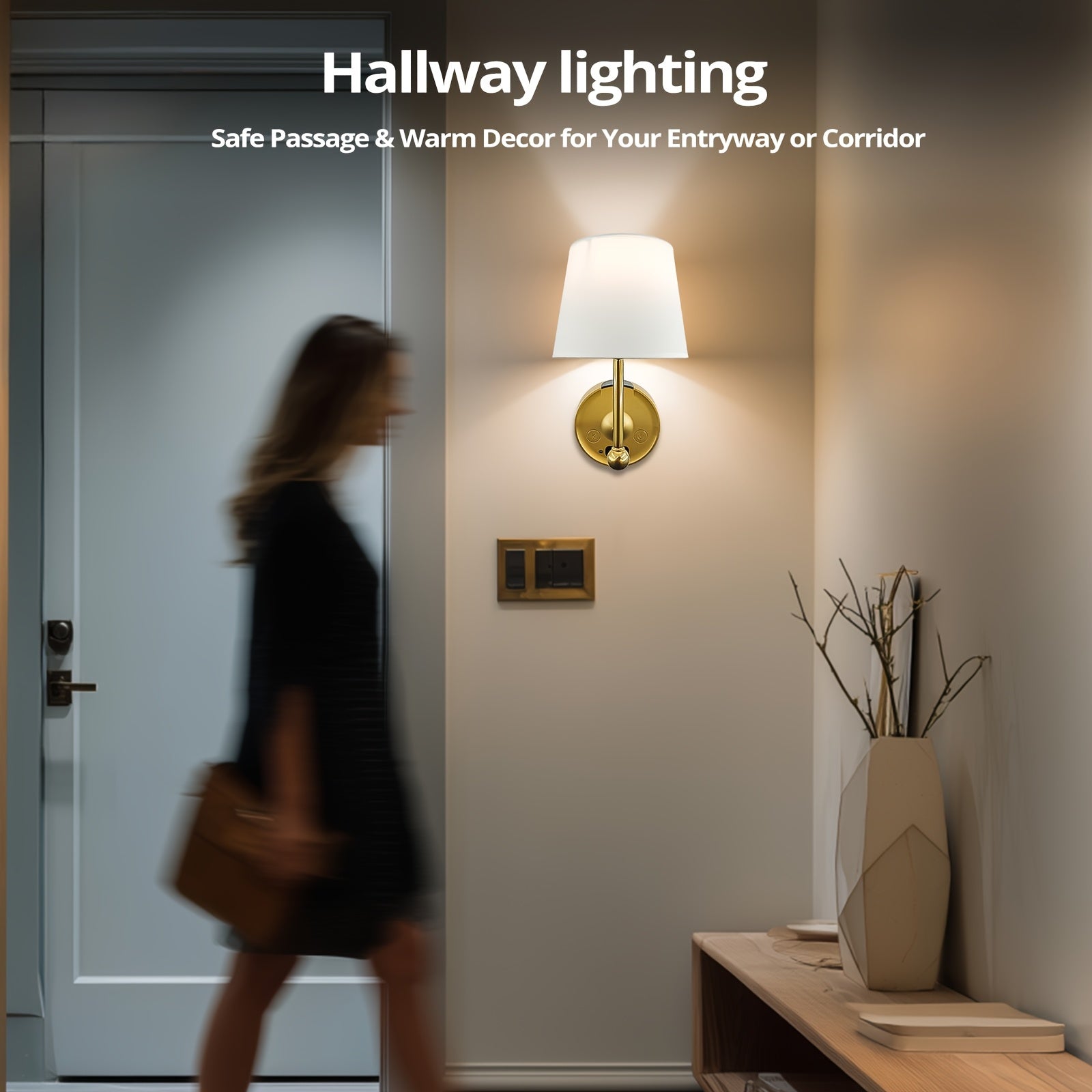 1-Pack Wireless Wall Light (Bulb Included), 3 Color Temperatures Adjustable, with LED Display and Remote Control, Rechargeable Battery 2000mAh (Removable Battery Compartment for Easy Replacement and Charging)