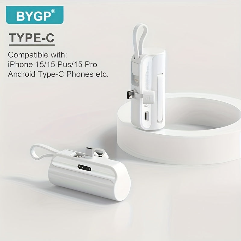 1pc BYGP 5000mAh Mini Power Bank - The thinnest Lightning and Type-C portable charger, suitable for iPhone 15/14/13, for samsung/Android mini emergency backup battery pack