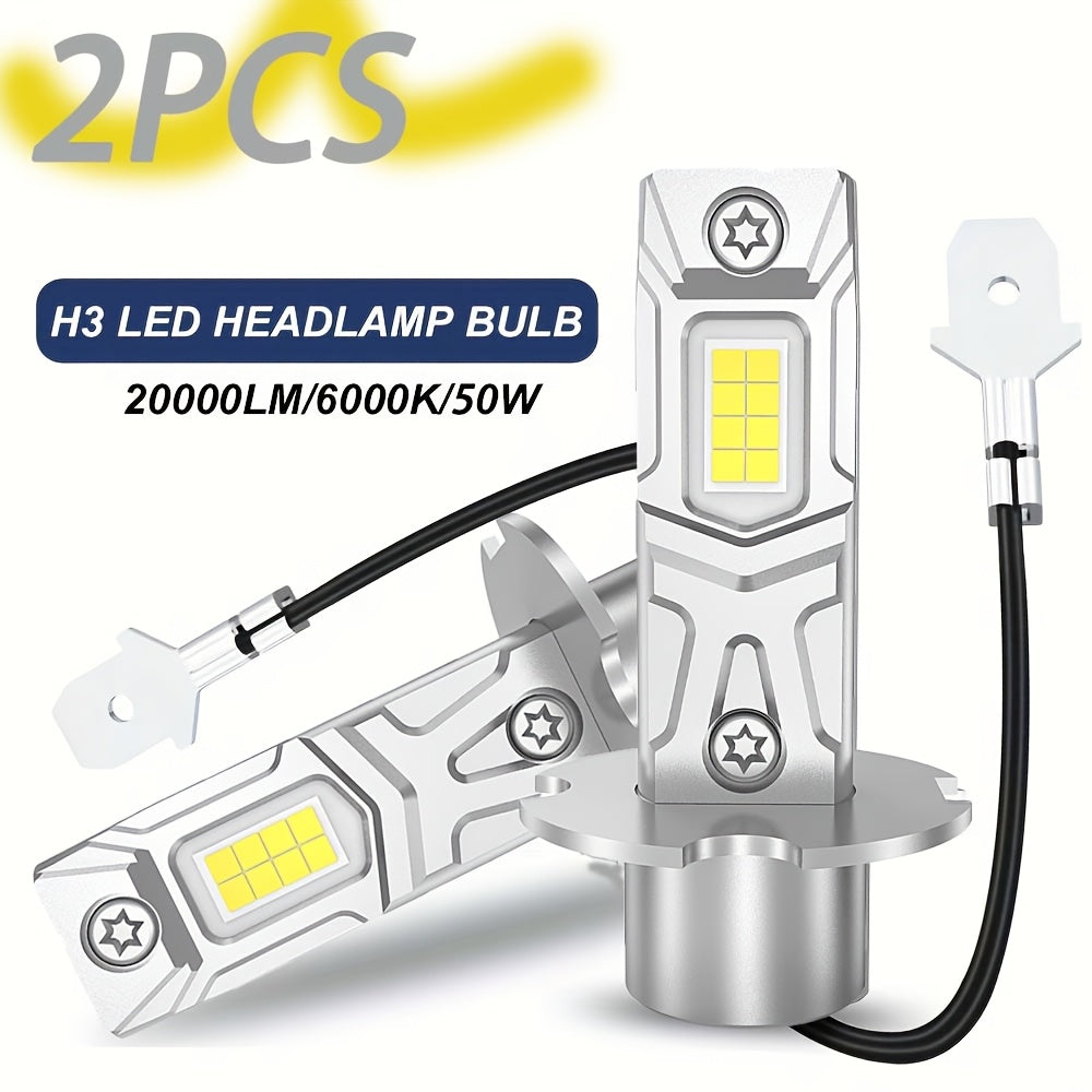 2-Pack 20000 Lumens H1 H3 LED Headlight Bulbs Canbus High Power 50W Car Headlight Fog Light Fanless Wireless Mini Size Vehicle Light 12V