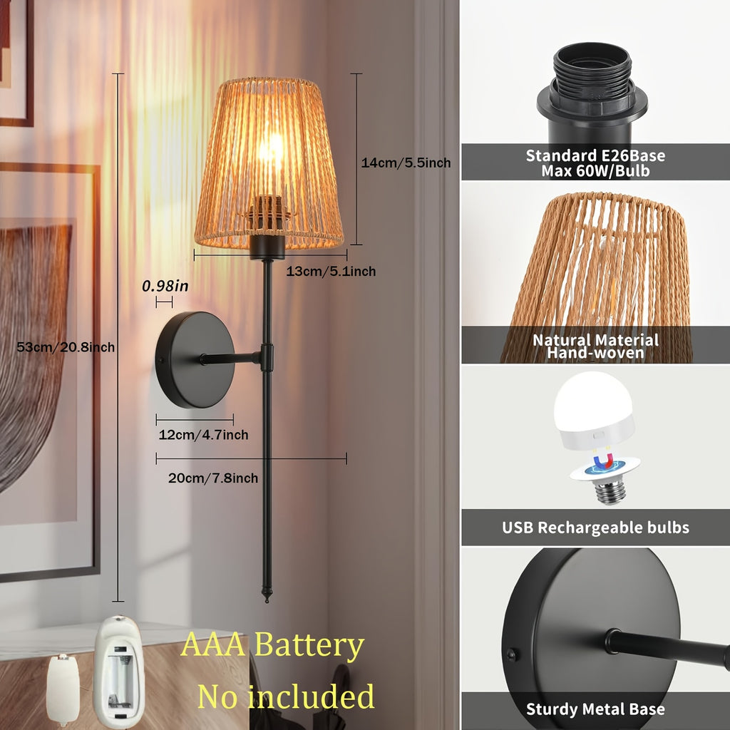 2 Battery Operated Wall Lights, Rechargeable Dimmable 15-Color LED with Remote Control, Linen Shade, Modern Style, Suitable for Bathroom and Living Room, Semi-Flush Mount Installation