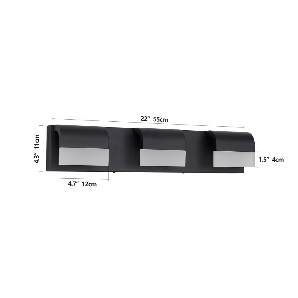 21.7-Inch 3-Light Modern Bathroom Vanity Light, Elegant Bathroom Wall Light, with LED Light Source and Acrylic Shade, Dimmable Bathroom Lighting Fixture (Dimmer Switch Not Included), Suitable for Bathroom, Bedroom