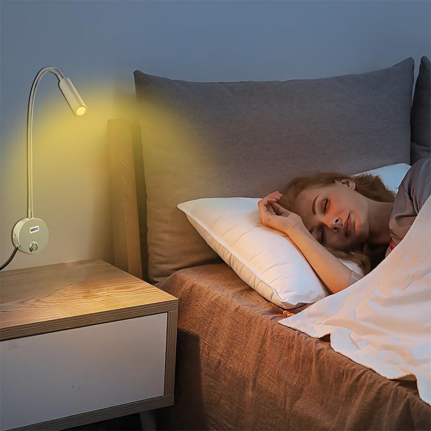 LED flexible gooseneck wall-mounted reading light, touch switch, 3 color options and dimmable illumination, suitable for desk or bedside, study light, workspace lighting, adjustable lamp, minimalist lamp, sturdy material