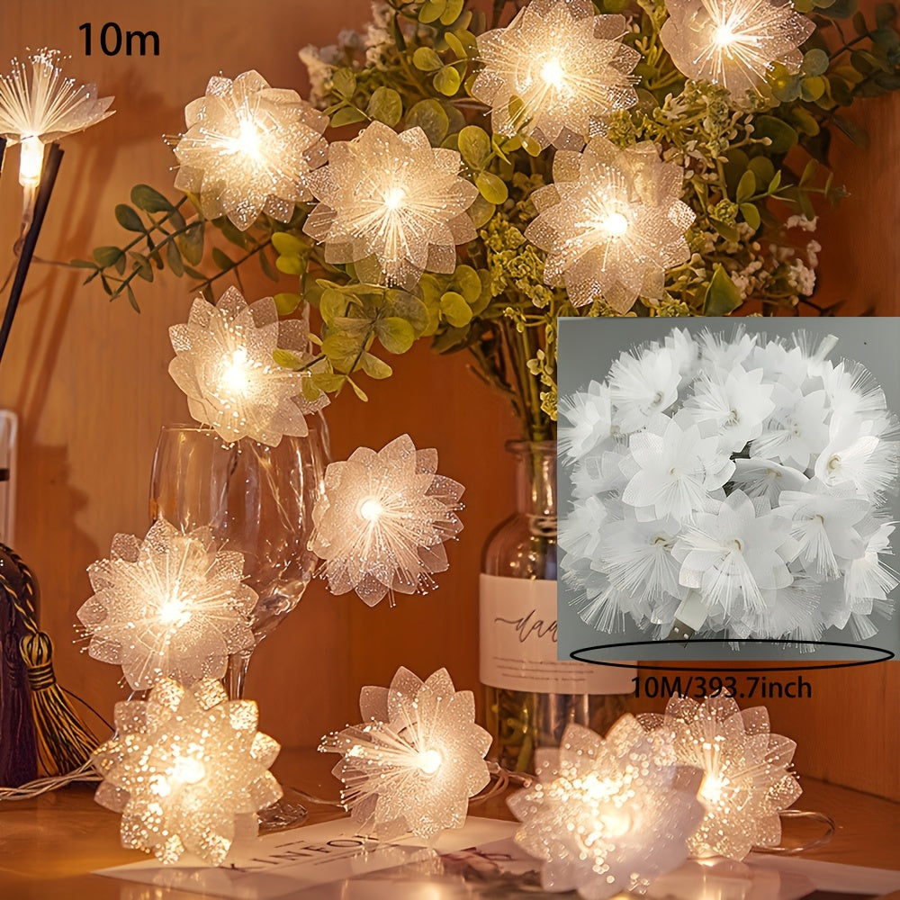 USB电源10米LED灯光纤花灯串婚庆节日布置装饰灯跨境仿真花艺圣诞节灯暖色彩色灯串