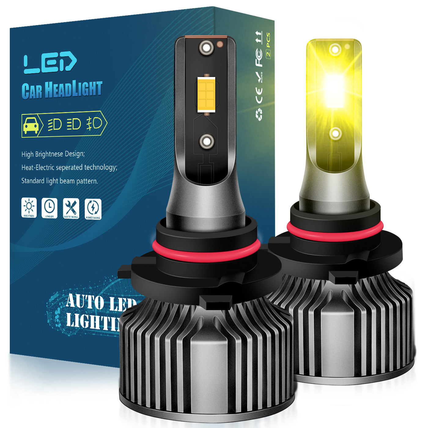 2-Pack 3000K Golden Eye Car LED Headlights H11 Golden Light 9006 Super Bright H3 Anti-Fog Light H8 Fog Light Psx26w
