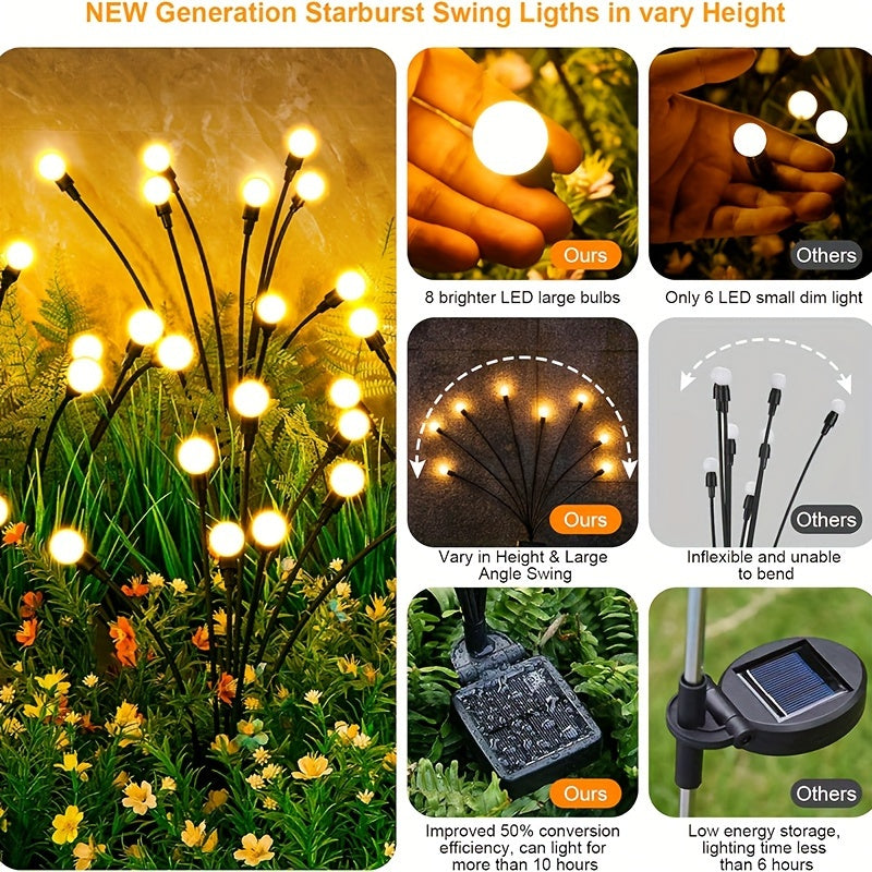 8 Pack Solar Firefly Light, Solar Courtyard Light, 8 Sets 64 LED Solar Outdoor Light, Outdoor Decorative Light, Solar Swaying Light, Firefly Light for Courtyard Pathway Outdoor Decoration, Large Bulb Solar Swaying Light, Lawn Decoration
