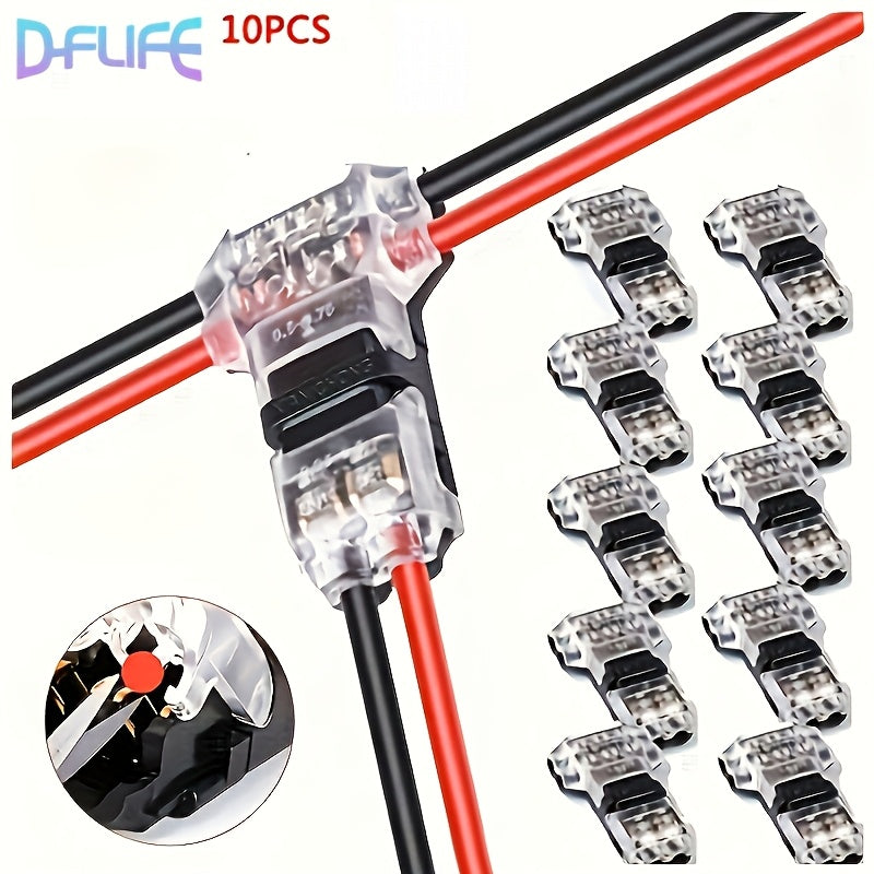 10-PCS Snap-In T2 Wire Connectors, Non-Peeling Quick Terminal Splice Connector, Auto Plug Electrical Accessories