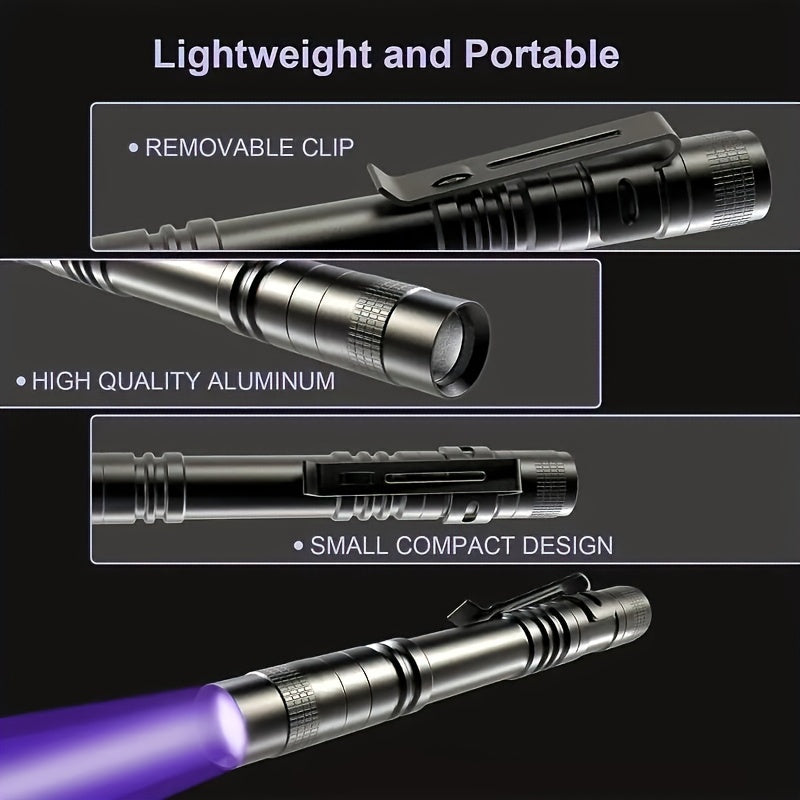 1 Piece 395nm UV Flashlight, IP55 Protection Rating Portable Flashlight, Pen Clip Design, Commercial Emergency Lighting Tool, Resin Curing Detector, Pet Detection, Scorpion Identification, Fishing & Minera