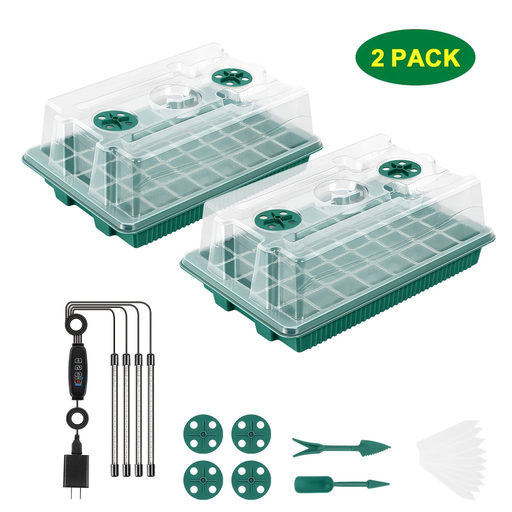 2 Pcs 40-Cell Seed Starter Tray Set with Grow Light | OYEAL Mini Greenhouse, for Seed Growth Germination, USB Powered, Plastic Material