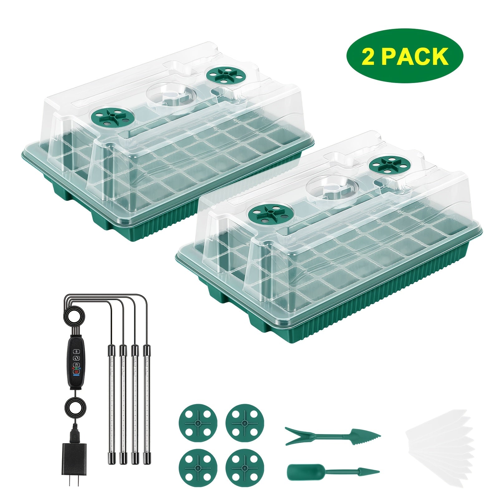 2 Pcs 40-Cell Seed Starter Tray Set with Grow Light | OYEAL Mini Greenhouse, for Seed Growth Germination, USB Powered, Plastic Material